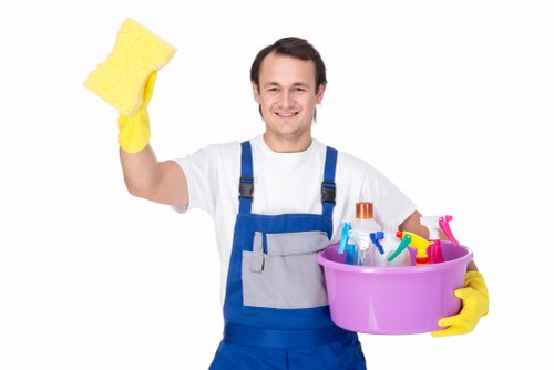 Carpet cleaning team using recycling bins and sustainable equipment in Norbury